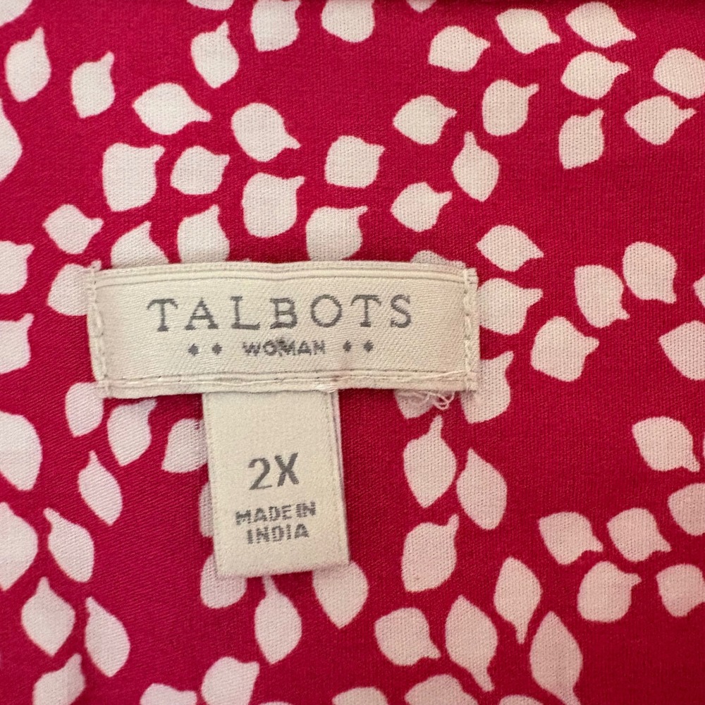 Talbots Woman Ruffle Button Down Shirt Pink White Petal Print 2X Cotton Stretch - Picture 3 of 9